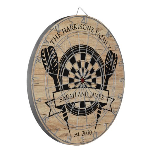 Rustiek Hout Familie Custom Name Wedding Dartbord (Voorkant Links)