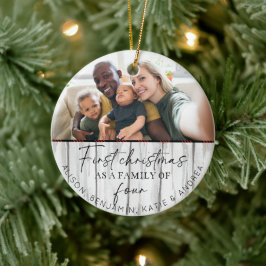 Rustiek Hout Familie Foto 1e Kerstmis Keramisch Ornament