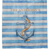 Rustiek hout familie strand huis nautische strepen douchegordijn (Voorkant)