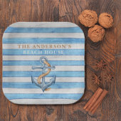 Rustiek hout familie strand huis nautische strepen papieren bordje