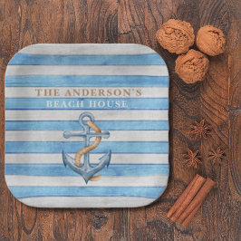Rustiek hout familie strand huis nautische strepen papieren bordje
