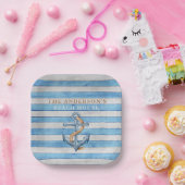 Rustiek hout familie strand huis nautische strepen papieren bordje (Feest)