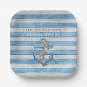 Rustiek hout familie strand huis nautische strepen papieren bordje (Voorkant)