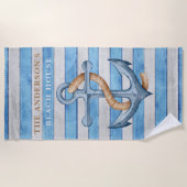 Rustiek hout familie strand huis nautische strepen strandlaken (Voorkant)