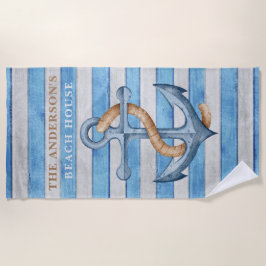 Rustiek hout familie strand huis nautische strepen strandlaken