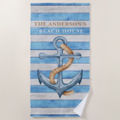 Rustiek hout familie strand huis nautische strepen strandlaken (Voorkant)