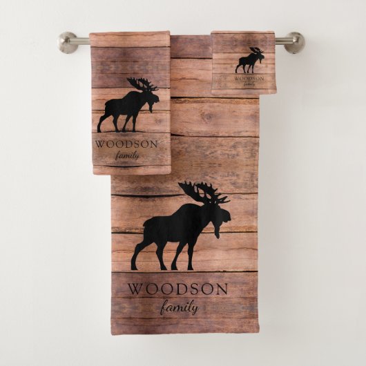 Rustiek hout familienaam eland badhanddoek set bad handdoek (Insitu)