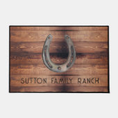 Rustiek Hout Familienaam Hoefijzer Deurmat (Voorkant)