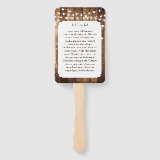 Rustiek hout fee licht schuur bruiloft dank u handwaaier (Achterkant)