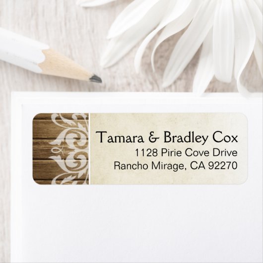 Rustiek hout filigraan | bruin wit etiket (Insitu)