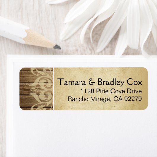 Rustiek hout filigraan | bruine kleur etiket (Insitu)