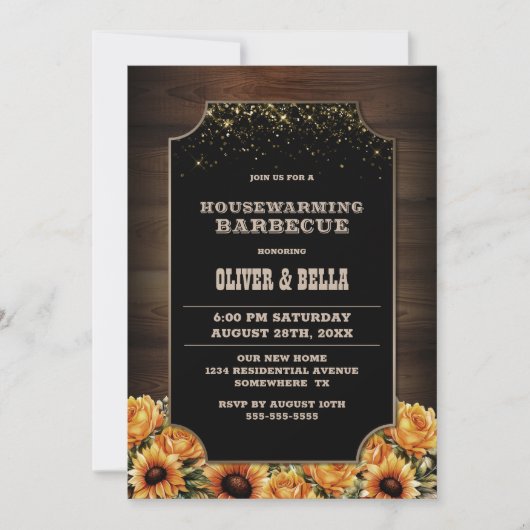 Rustiek hout Floral Housewarming Barbecue Kaart (Voorkant)