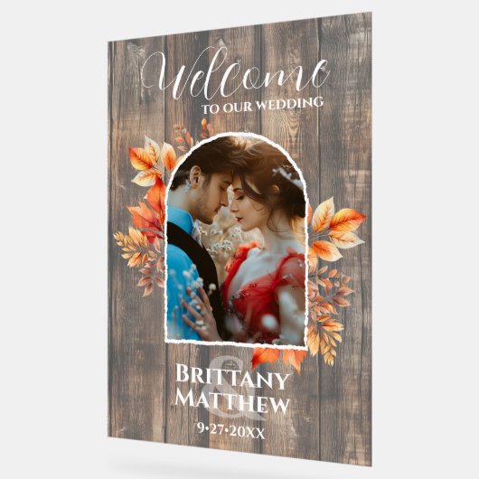 Rustiek Hout Foto Fall Wedding Welkom Acryl Bord (Hoek)