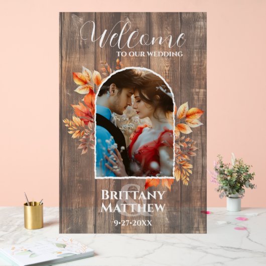 Rustiek Hout Foto Fall Wedding Welkom Acryl Bord (Huwelijk)