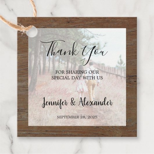 Rustiek hout foto land bruiloft Dank u Bedankjes Labels (Voorkant)