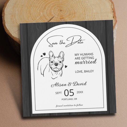 Rustiek Hout Frans Bulldog Bruiloft Save the Date Magnetische Uitnodiging