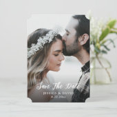 Rustiek hout Full-Bleed foto bruiloft Save The Date (Staand voorkant)