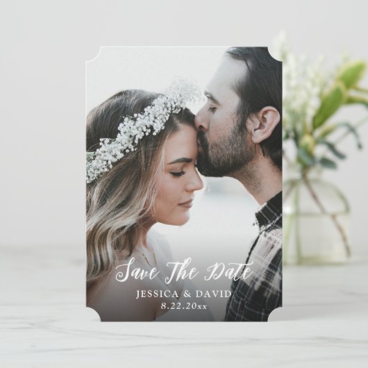 Rustiek hout Full-Bleed foto bruiloft Save The Date (Staand voorkant)