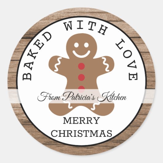 Rustiek hout gebakken met liefde kerst koekjes ronde sticker (Voorkant)