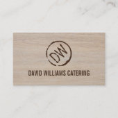 Rustiek hout-gebrande gestempeld monogram op bruin visitekaartje (Voorkant)