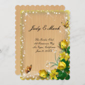 Rustiek Hout Geel Bloemen Vlinder Menu Kaart (Voorkant / Achterkant)