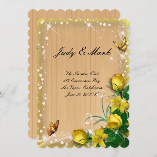 Rustiek Hout Geel Bloemen Vlinder Menu Kaart (Voorkant / Achterkant)