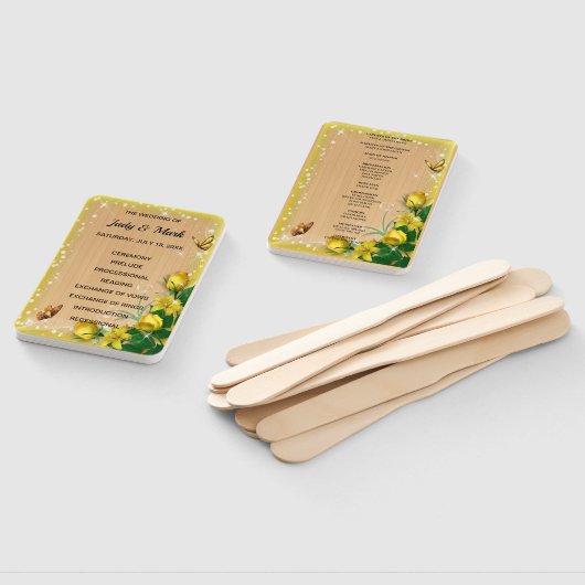 Rustiek Hout Geel Bloemen Vlinder Programma Handwaaier (Niet-gemonteerd)