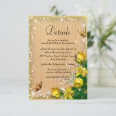Rustiek Hout Geel Bloemen Vlinder Trouwdetail Informatiekaartje (Staand voorkant)