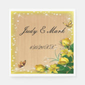Rustiek Hout Geel Bloemen Vlinder Trouwpapier Servet (Voorkant)