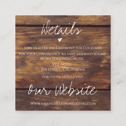 Rustiek Hout Geel Zonnebloem Herfst Bruiloft Detai Informatiekaartje (Achterkant)