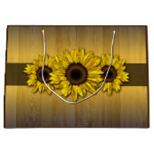 Rustiek hout gele zonnebloem cadeau zak large cadeautasje (Voorkant)