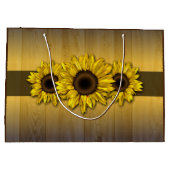 Rustiek hout gele zonnebloem cadeau zak large cadeautasje (Achterkant)
