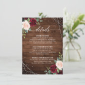 Rustiek Hout Geometrische Bourgogne Bloemen Detail Informatiekaartje (Staand voorkant)