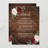 Rustiek Hout Geometrische Bourgogne Bloemen Detail Informatiekaartje (Voorkant / Achterkant)