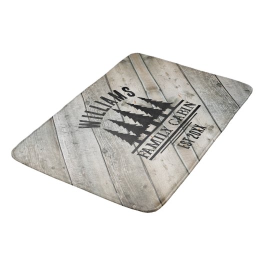 Rustiek Hout Gepersonaliseerde Familie Cabine Naam Badmat (Gekanteld)