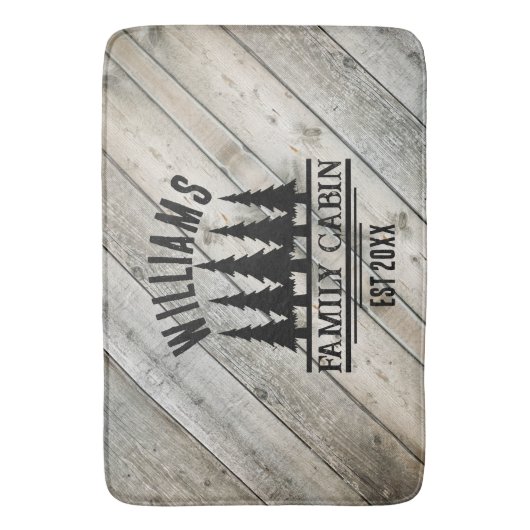 Rustiek Hout Gepersonaliseerde Familie Cabine Naam Badmat (Voorkant Verticaal)