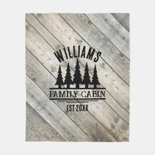 Rustiek Hout Gepersonaliseerde Familie Cabine Naam Fleece Deken (Voorkant)
