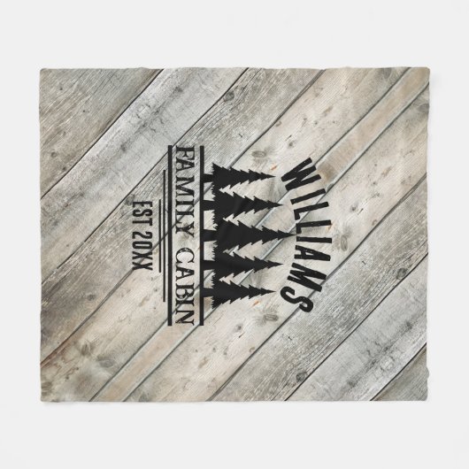 Rustiek Hout Gepersonaliseerde Familie Cabine Naam Fleece Deken (Voorkant (Horizontaal))