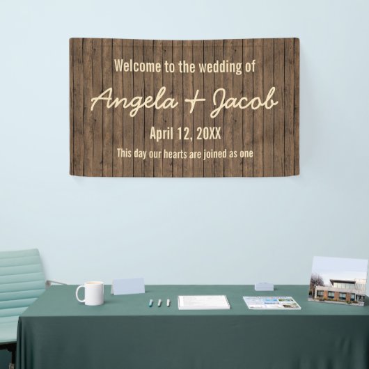 Rustiek Hout Gepersonaliseerde Trouwbanner Spandoek (Beurs)