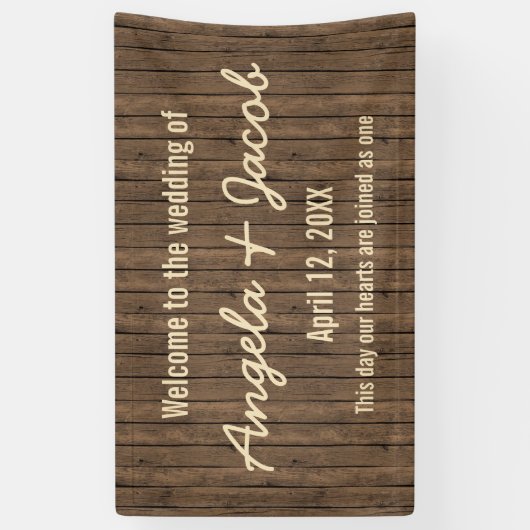 Rustiek Hout Gepersonaliseerde Trouwbanner Spandoek (Verticaal)