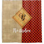 Rustiek hout geplette burlap, naam monogrammed douchegordijn (Voorkant)