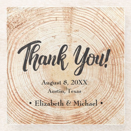 Rustiek hout gesneden dank u bruiloft glazen onderzetter (Voorkant)