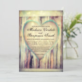 Rustiek Hout Gesneden Hart Land Huwelijksuitnodigi Kaart (Staand voorkant)