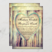 Rustiek Hout Gesneden Hart Land Huwelijksuitnodigi Kaart (Voorkant / Achterkant)