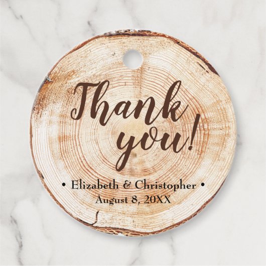 Rustiek Hout Gesneden Huwelijk Dank u Custom Bedankjes Labels (Voorkant)