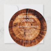 Rustiek hout gesneden plak bruiloft repetitie dine kaart (Voorkant)