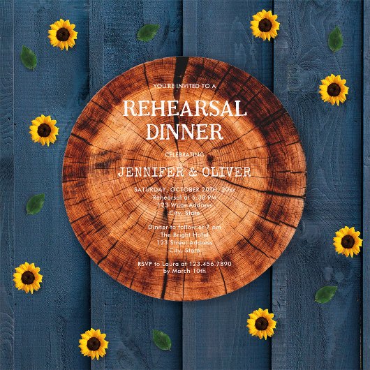 Rustiek hout gesneden plak bruiloft repetitie dine kaart