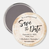 Rustiek hout gesneden slice bruiloft de datum opsl magneet (Voorkant / Achterkant)