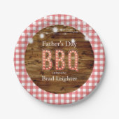 Rustiek Hout Gingham Vaderdag BBQ Papieren Bordje (Voorkant)