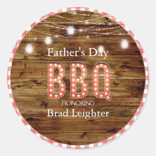 Rustiek Hout Gingham Vaderdag BBQ Ronde Sticker